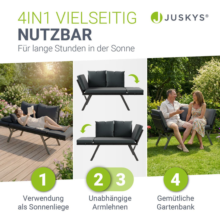 Polyrattan Multifunktionsbank Calvia Schwarz/Grau/Creme