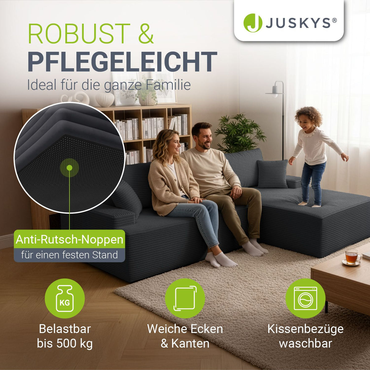 Sofa Coredo mit Cord Bezug & Dekokissen