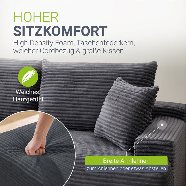 Sofa Coredo mit Cord Bezug & Dekokissen
