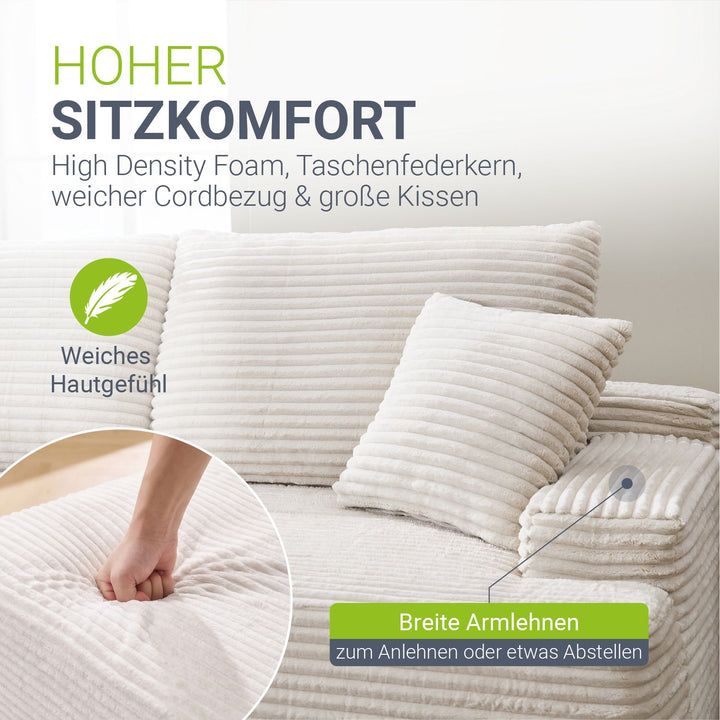 Sofa Coredo mit Cord Bezug & Dekokissen