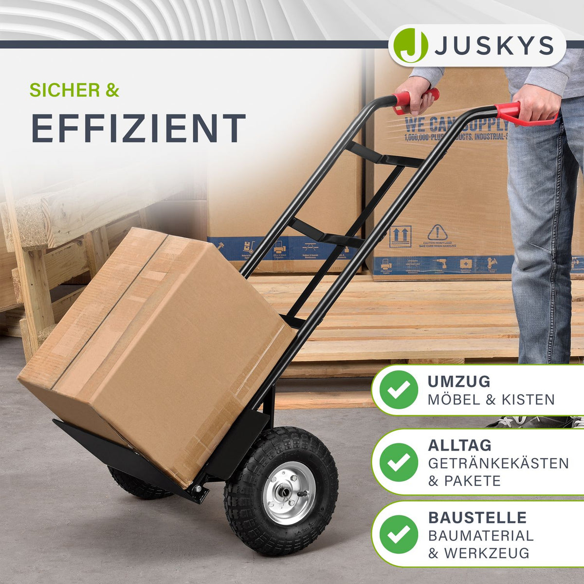 Sackkarre Basic in schwarz mit roten Griffen klappbar