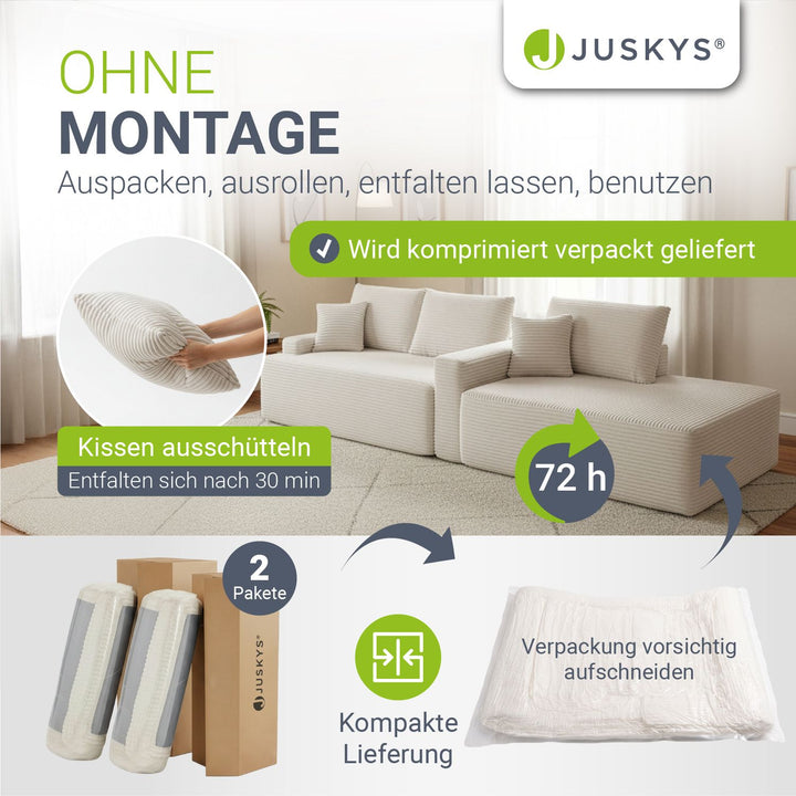 Sofa Coredo mit Cord Bezug & Dekokissen