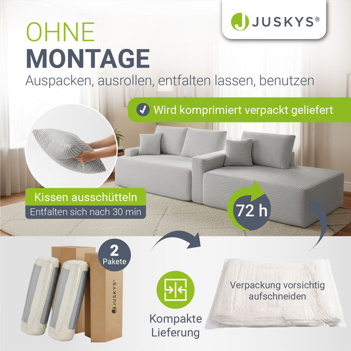 Sofa Coredo mit Cord Bezug & Dekokissen