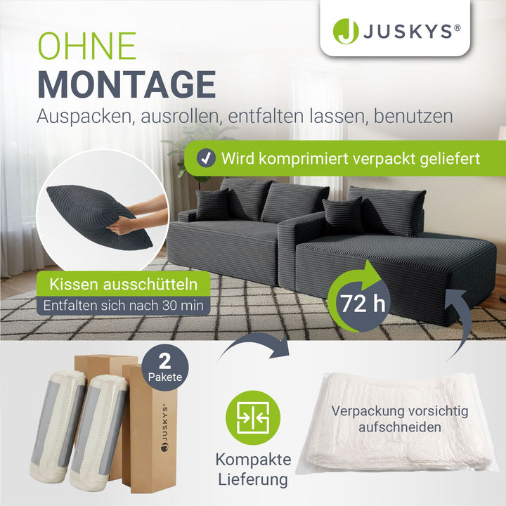 Sofa Coredo mit Cord Bezug & Dekokissen