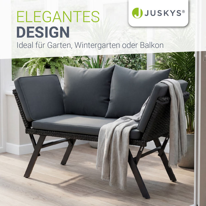 Polyrattan Multifunktionsbank Calvia Schwarz/Grau/Creme