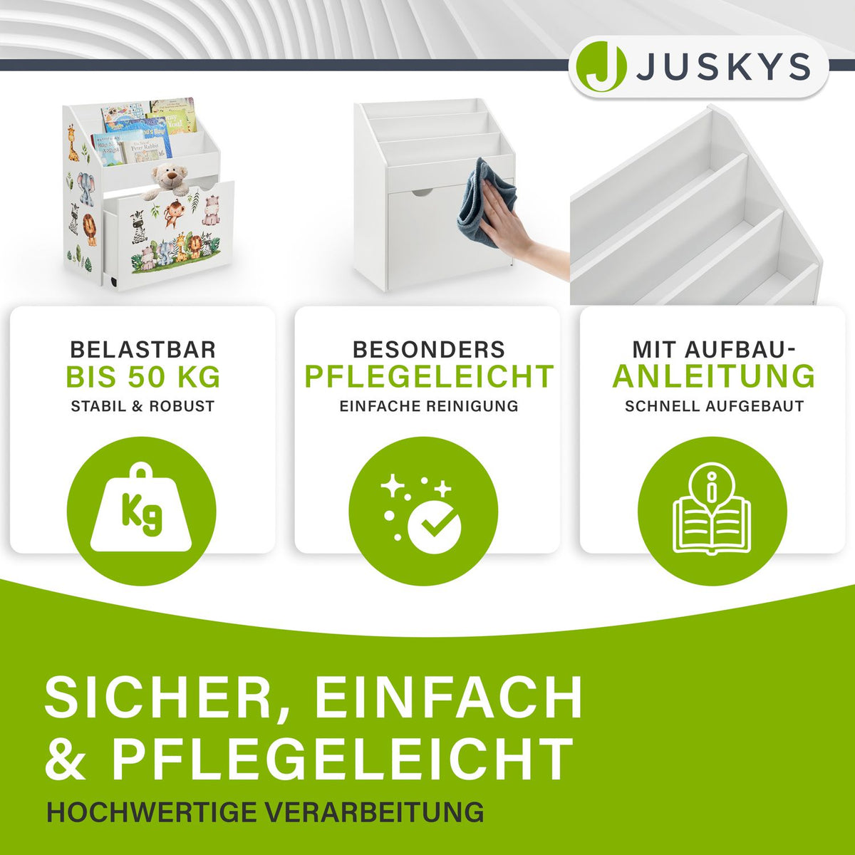 Kinder Bücherregal mit 3 Fächern und herausziehbarer Spielzeugkiste