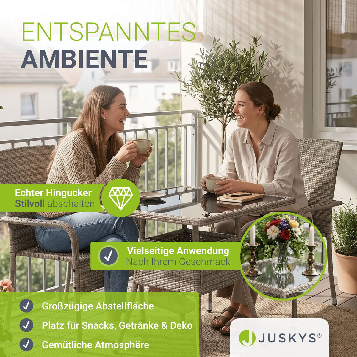 Eckiger Polyrattan Gartentisch Yoro