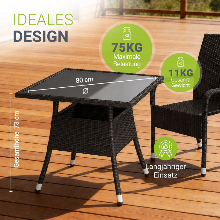 Eckiger Polyrattan Gartentisch Yoro